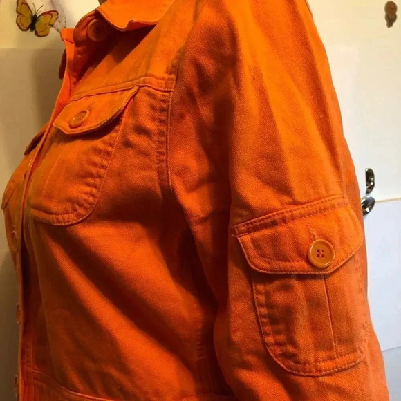 VTG Y2K Jones New York Sport 100% Cotton Military Utility Jean Jacket S Pockets - Picture 4 of 6
